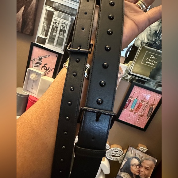 NWOT Karl Lagerfeld PARIS Black Leather Double Belt with Buckle/Grommets - Picture 6 of 14